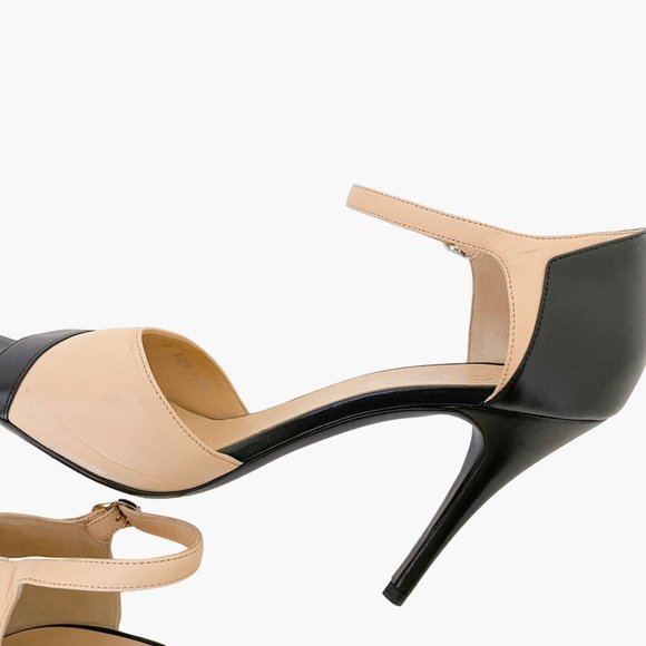 Chanel Two Tone CC Sandals EU 39.5 US 8.5-9 Beige Black Peep Toe High Heels - Picture 9 of 13
